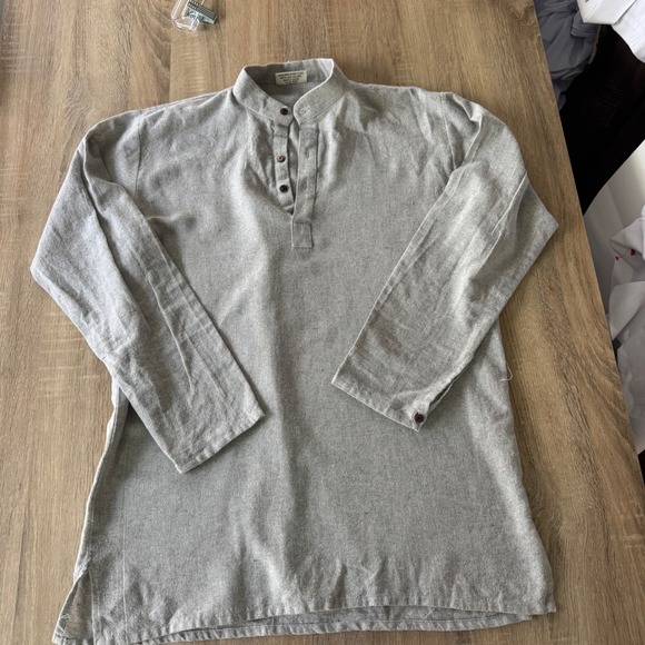 Skavij Mens Grey Mandarin Collar Button Up Long Sleeve Tunic Shirt Size L - Picture 5 of 7